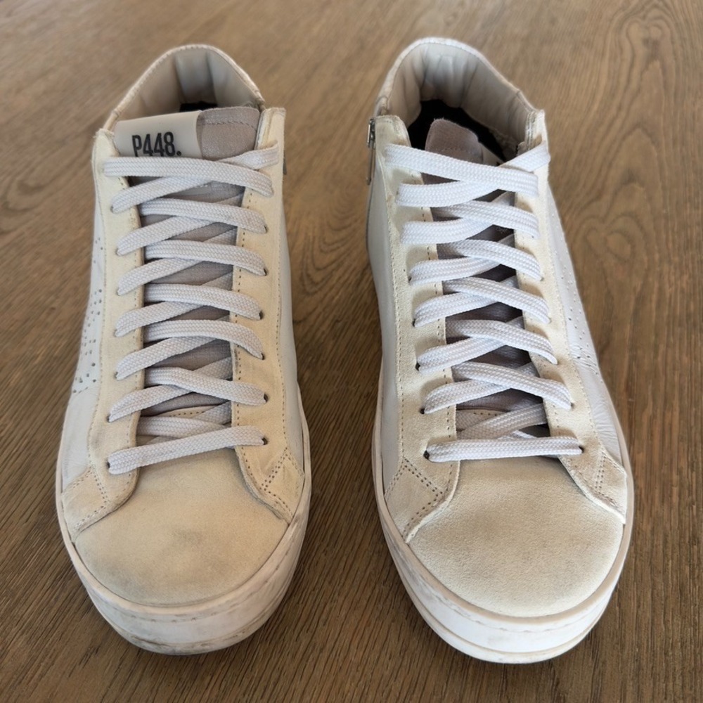P448 White Leather John Italian Designer High Top Casual Sneakers-Size US‎ 8.5 - Picture 3 of 12